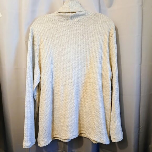 Nwt Cowl neck Waffle Crochet Sweater Top women XXL Ivory Oatmeal Pullover LS - Picture 5 of 9